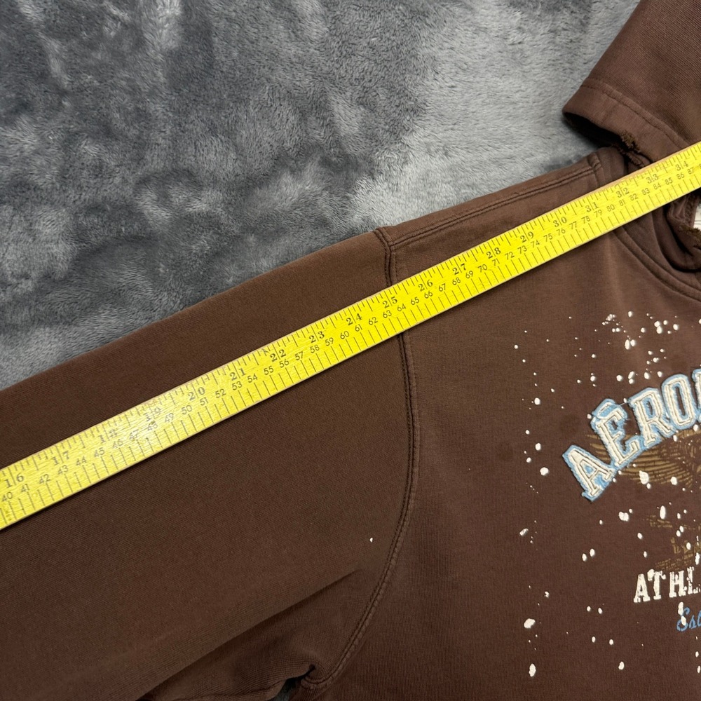 Aeropostale Hoodie Mens XL Brown Fair Distressed Paint Splatter Graphic Pullover - Picture 6 of 7